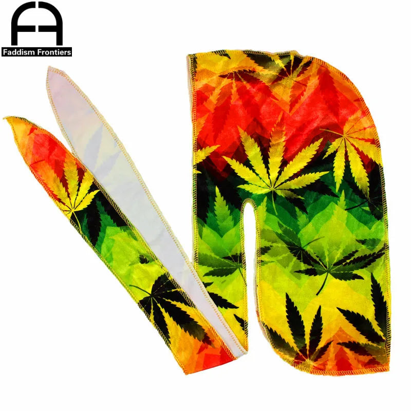 Premium Men’s Leaf Print Velvet Durag – Turban Headwrap Hair Cover Accessory