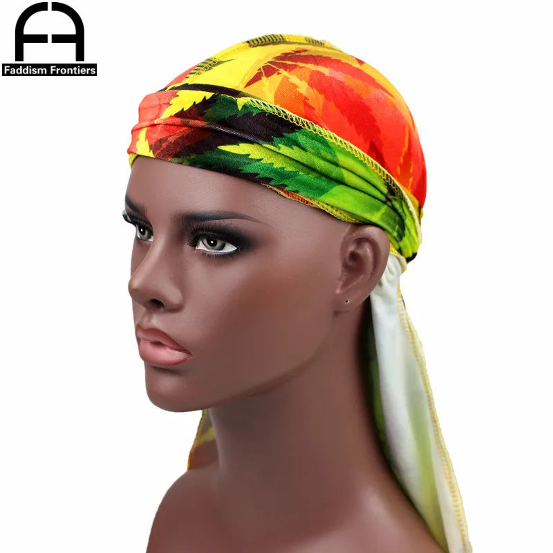 Premium Men’s Leaf Print Velvet Durag – Turban Headwrap Hair Cover Accessory