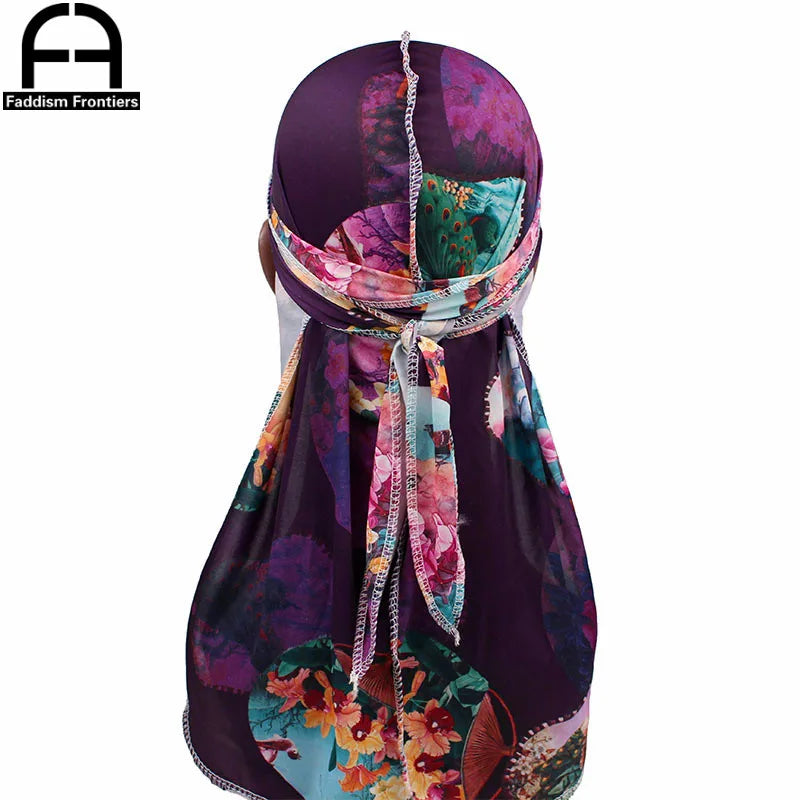 Men’s Fashion Print Silky Durag – Satin Bandana Turban Headwrap Hair Accessory