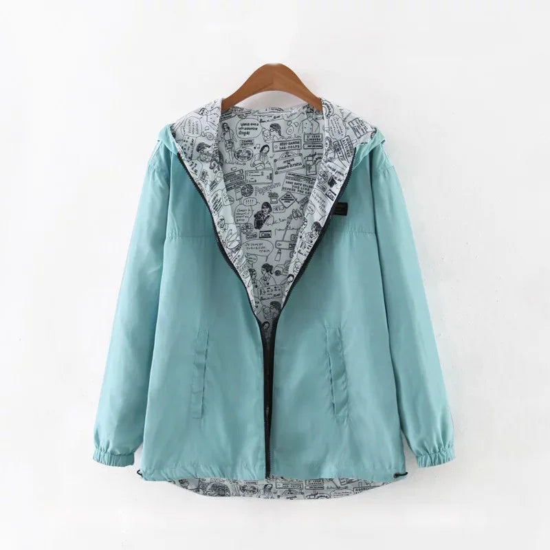 Spring Hot Sale – Women’s Reversible Hooded Windbreaker Jacket