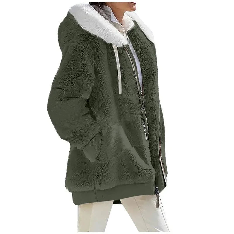 Autumn & Winter Fashion Women’s Coat – Casual Hooded Fleece Jacket