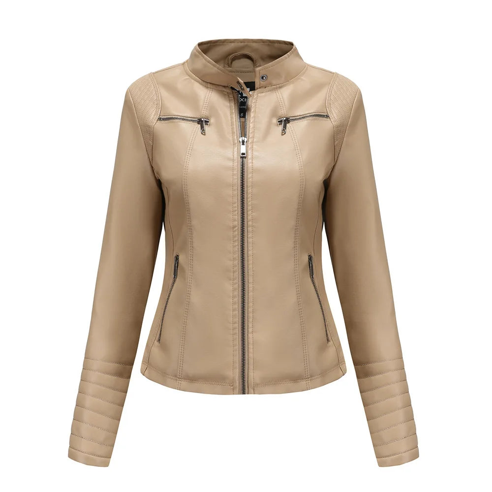 2026 Spring Women’s Leather Moto Jacket – Sleek, Cropped & Modern