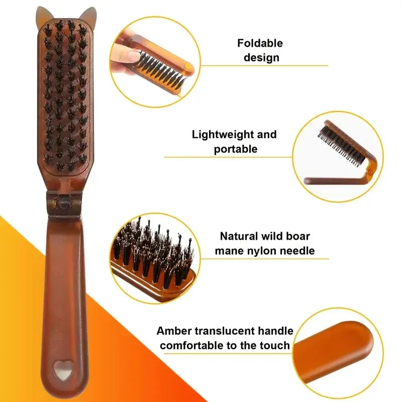Portable Foldable Hair Comb with Boar Bristle Hair Brush – Scalp Massage Hair Styling Accessory