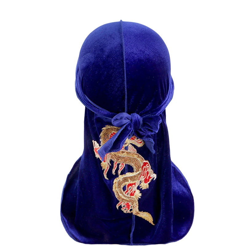 Fashion Dragon Velvet Durag for Men Bandana, Turban & Waves Headwear
