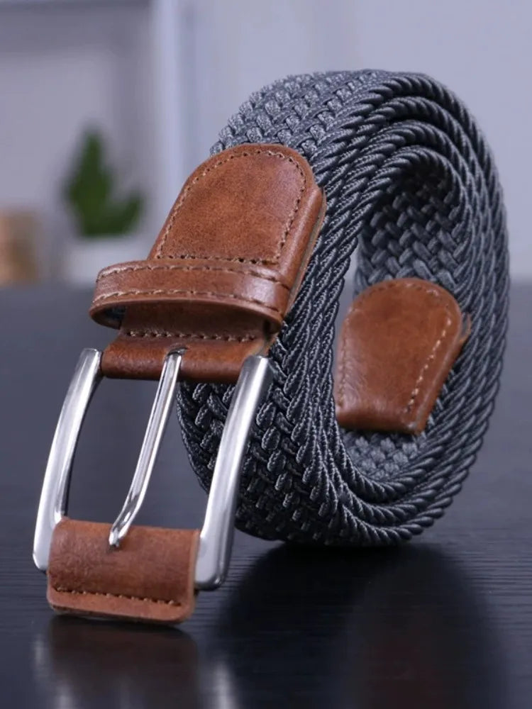 Unisex Canvas Belt Elastic Fabric Woven Quality Women Belts for Jeans Male Pin Buckle Expandable Braided Stretch Casual Straps