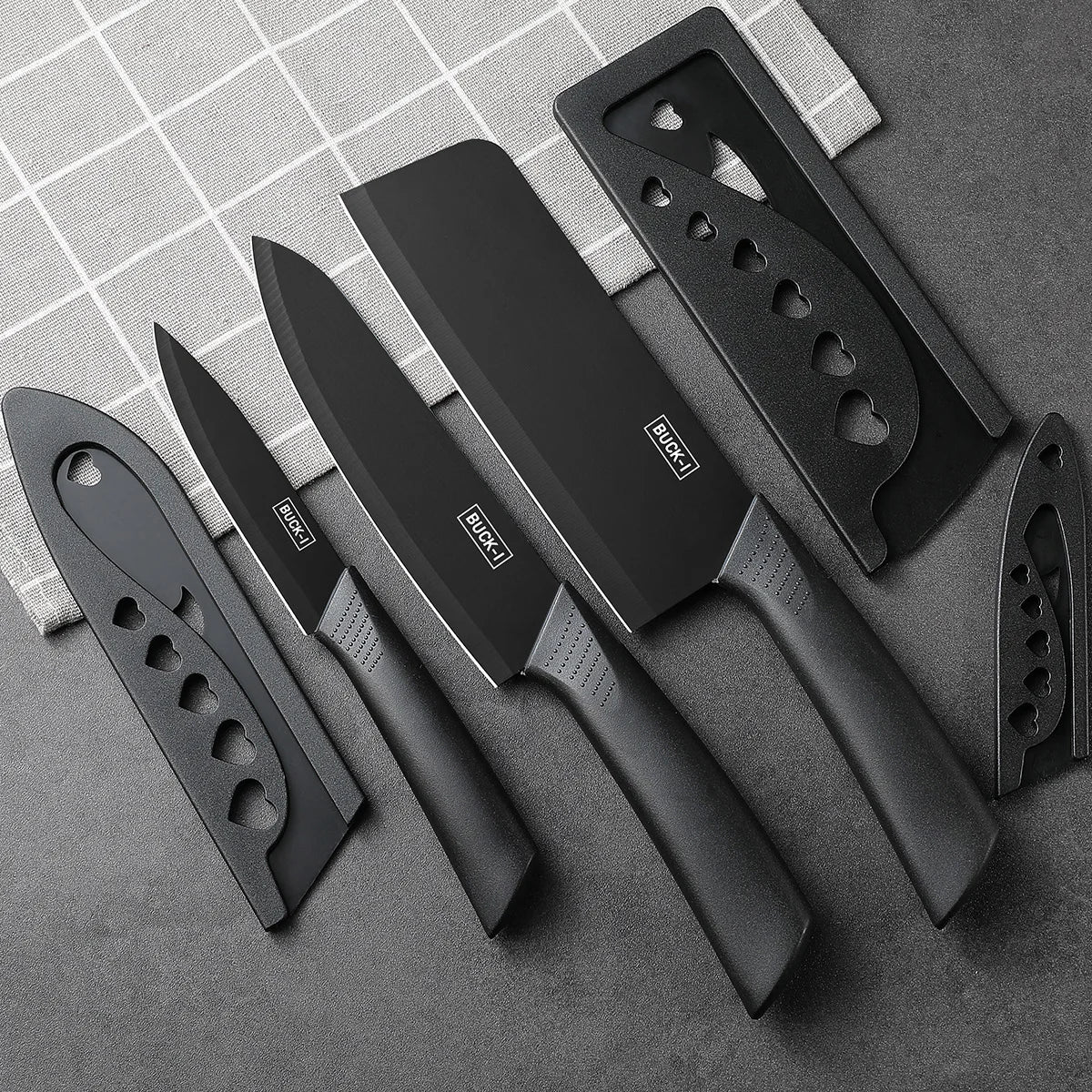 3–5 Piece Black Stainless Steel Kitchen Knife Set – Complete Kitchen Collection for Home, Dorm, and Everyday Cooking, Includes Chef’s Knife