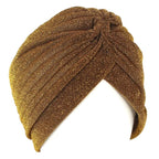 Full-Head Bling Gold Silk Turban – Knotted Twist Cap, Warm Casual Headwear for Women