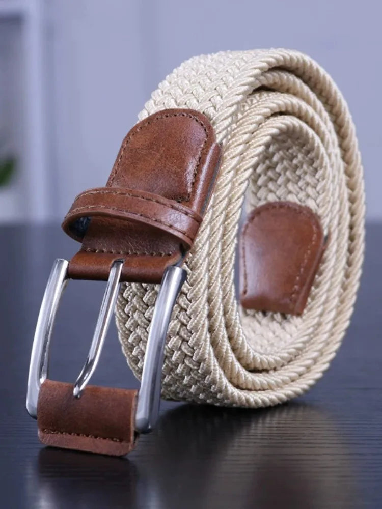 Unisex Canvas Belt Elastic Fabric Woven Quality Women Belts for Jeans Male Pin Buckle Expandable Braided Stretch Casual Straps
