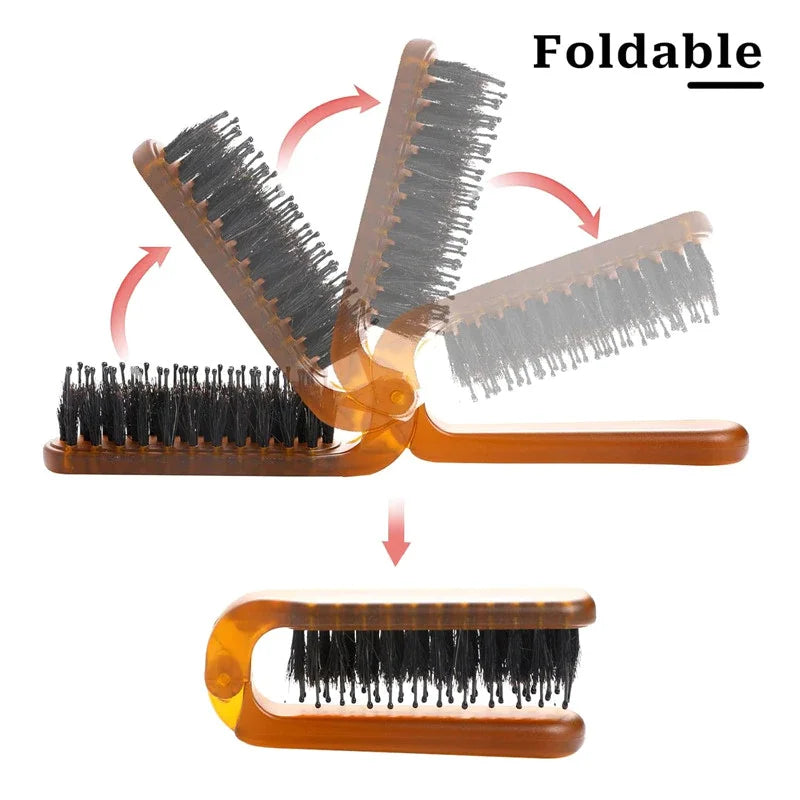 Portable Foldable Hair Comb with Boar Bristle Hair Brush – Scalp Massage Hair Styling Accessory