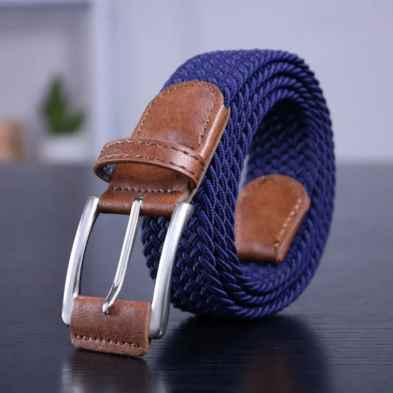 Unisex Canvas Belt Elastic Fabric Woven Quality Women Belts for Jeans Male Pin Buckle Expandable Braided Stretch Casual Straps