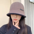 Thick Knitted Bucket Hat for Women – Warm Fisherman Beanie, Cold-Proof Casual Panama Cap for Fall & Winter”