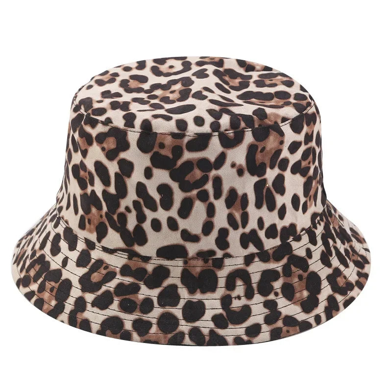 Leopard Print Bucket Hat – Women’s Outdoor Travel & Sun Cap for Autumn & Winter