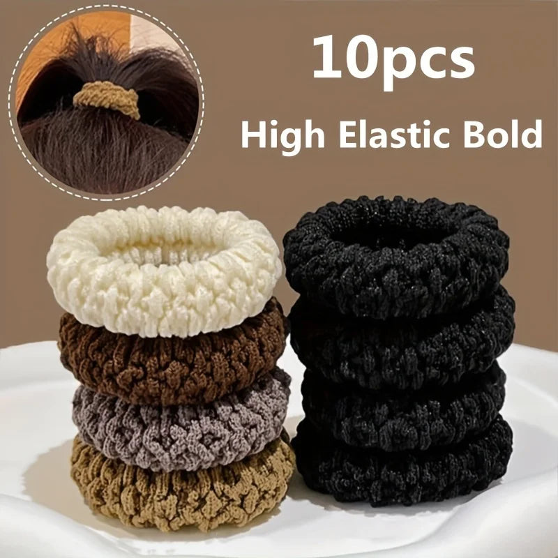 10-Piece High-Elastic Thick Hair Rope Set – Elegant Solid-Color Bun Ties for Women
