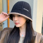 Thick Knitted Bucket Hat for Women – Warm Fisherman Beanie, Cold-Proof Casual Panama Cap for Fall & Winter”