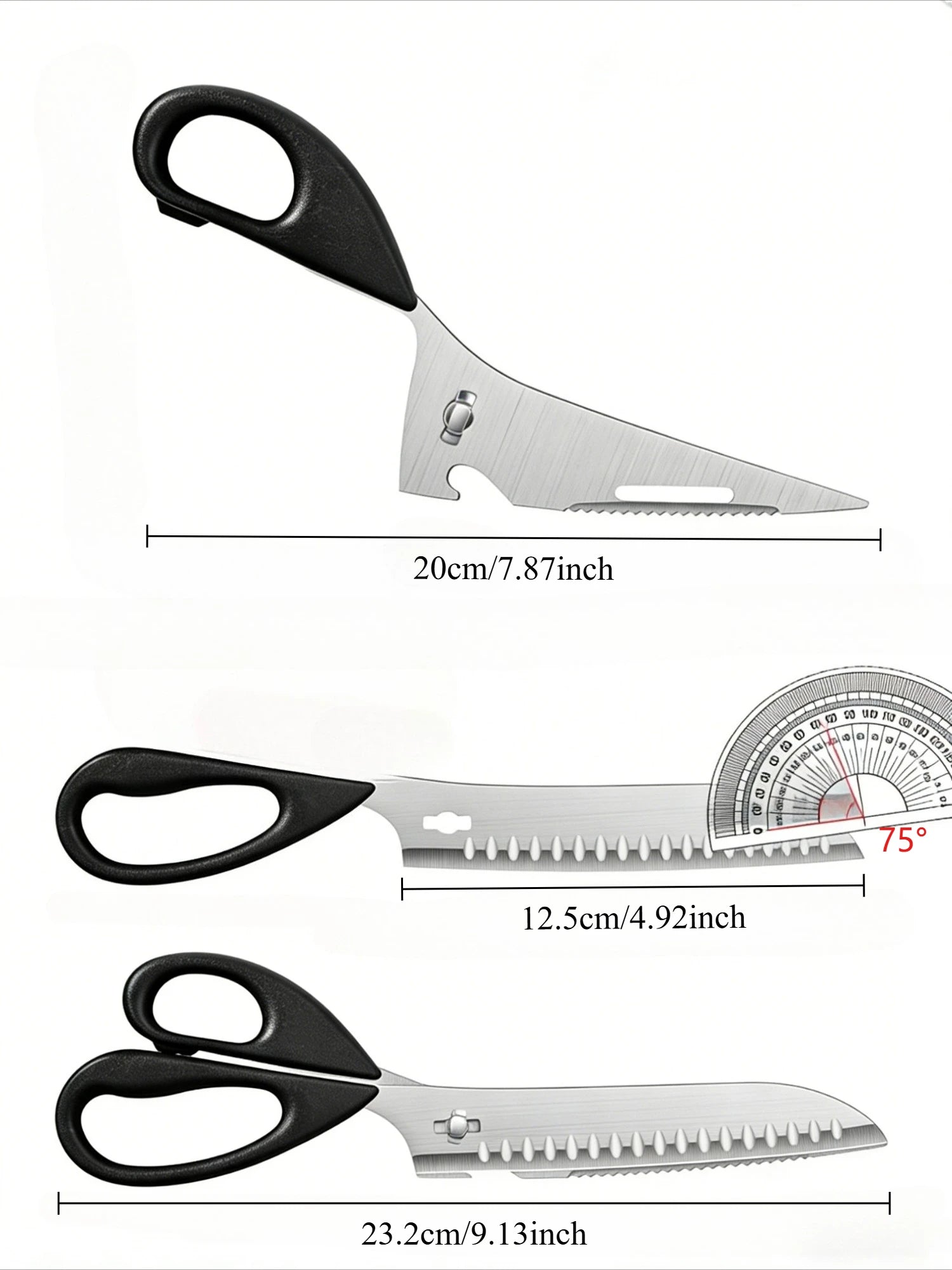 8-in-1 Heavy-Duty Kitchen Scissors – Stainless Steel with Detachable Blades & Locking System for Meat, Fish, and Poultry