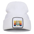 Hip Hop Coffee Cats Beanie – Unisex Knitted Cotton Hat, Casual Warm Skull Cap for Men and Women, Outdoor Style