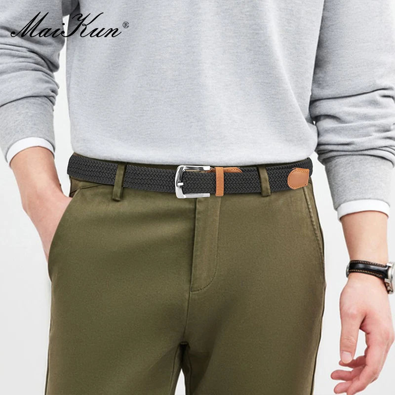 MaiKun 2PCS Canvas Men Belts Fashion Elastic Metal Pin Buckle Military Tactical Raided Stretch Woven Belts For Men For Work