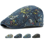 Unisex Floral Beret – Washed Cotton Denim Artist Painter Hat for Men & Women, Spring & Autumn