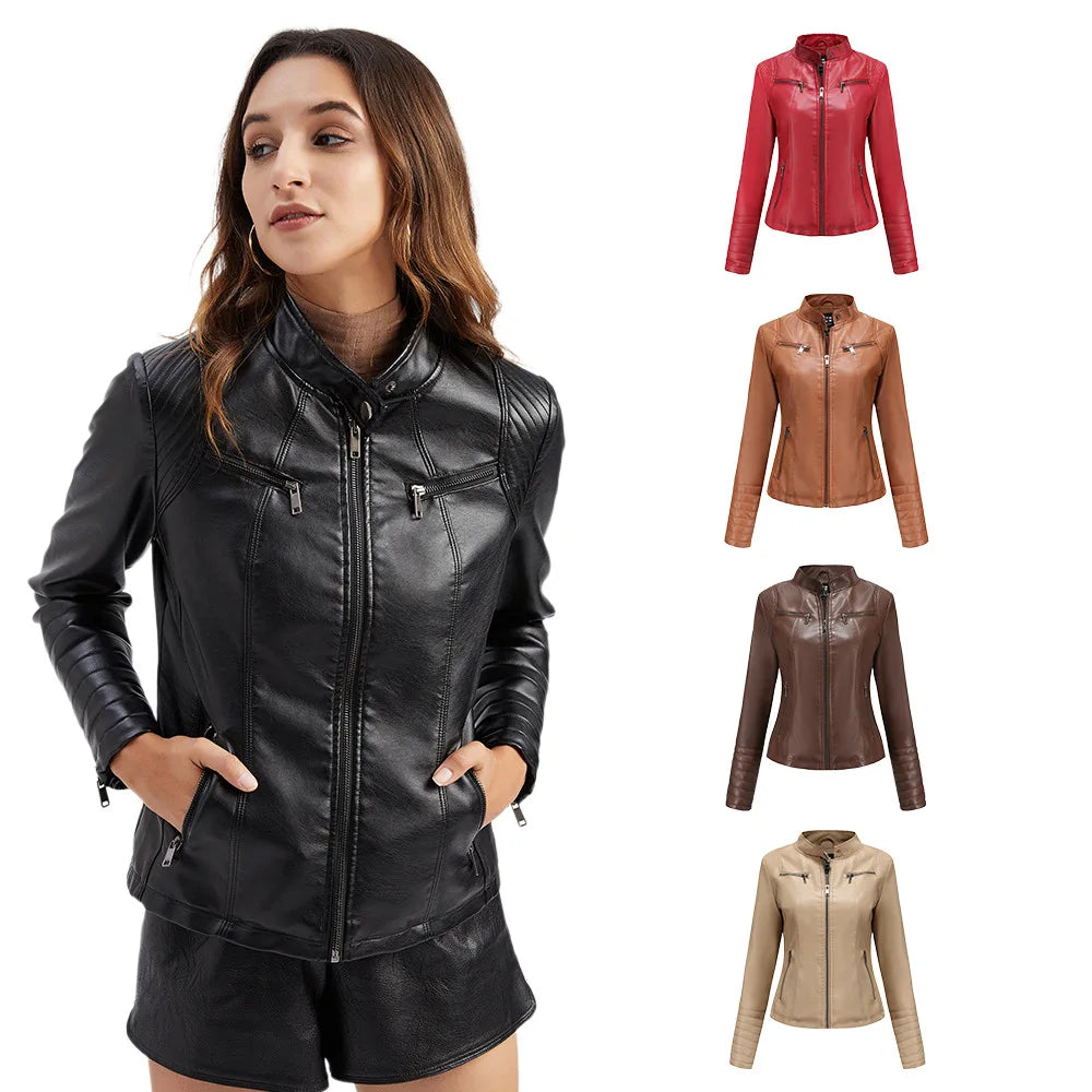 2026 Spring Women’s Leather Moto Jacket – Sleek, Cropped & Modern