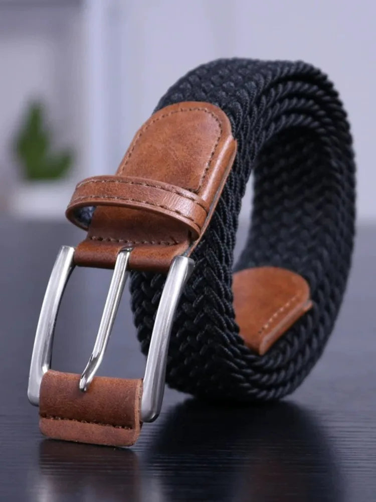 Unisex Canvas Belt Elastic Fabric Woven Quality Women Belts for Jeans Male Pin Buckle Expandable Braided Stretch Casual Straps