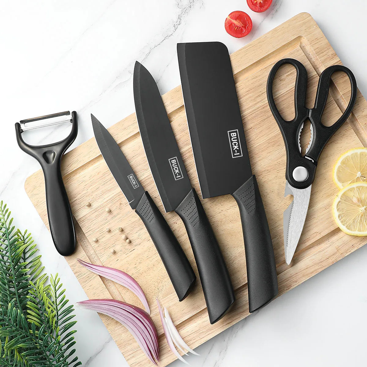 3–5 Piece Black Stainless Steel Kitchen Knife Set – Complete Kitchen Collection for Home, Dorm, and Everyday Cooking, Includes Chef’s Knife