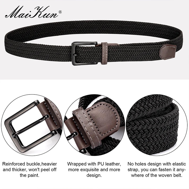 MaiKun 2PCS Canvas Men Belts Fashion Elastic Metal Pin Buckle Military Tactical Raided Stretch Woven Belts For Men For Work
