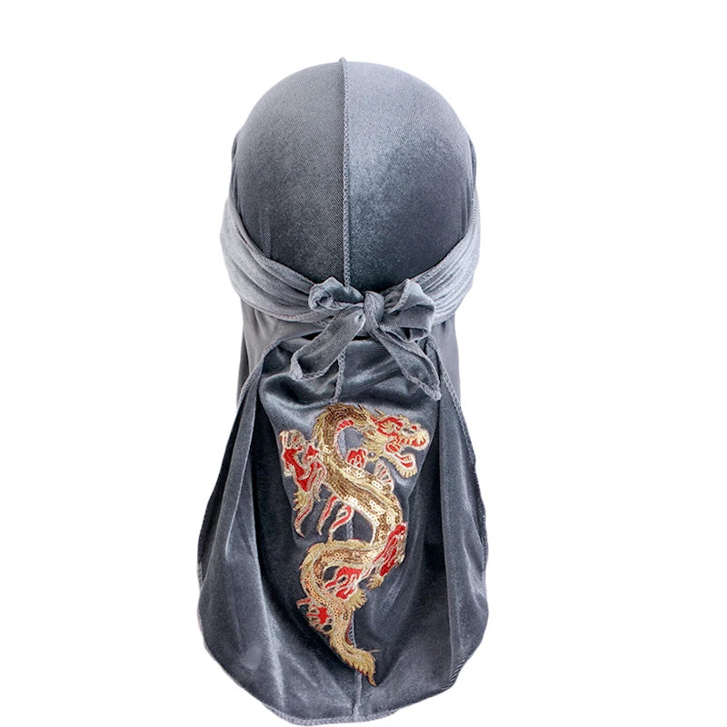 Fashion Dragon Velvet Durag for Men Bandana, Turban & Waves Headwear