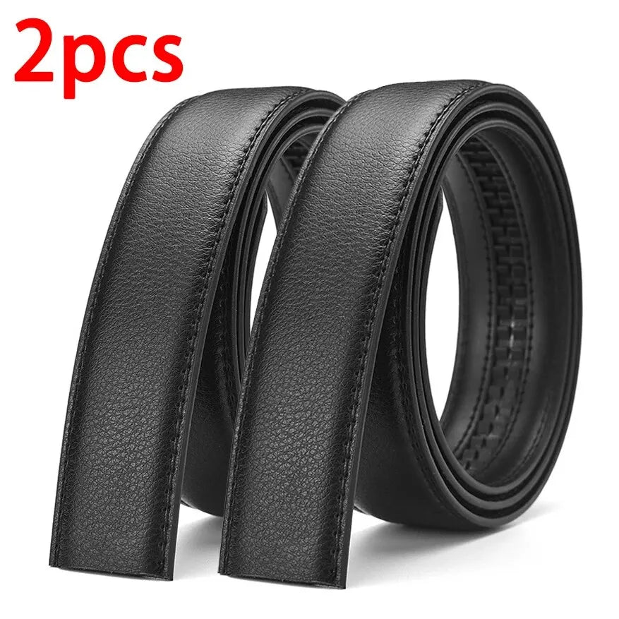 2Pcs Men's Belt Fashion Without Buckle High End Belts Black Soft PU Leather Men Belts Body No Buckle Strap
