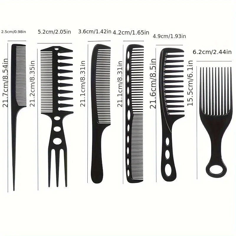 6pcs Hairdressing Brush and Comb Set – Black Salon Styling Tools for Men and Women