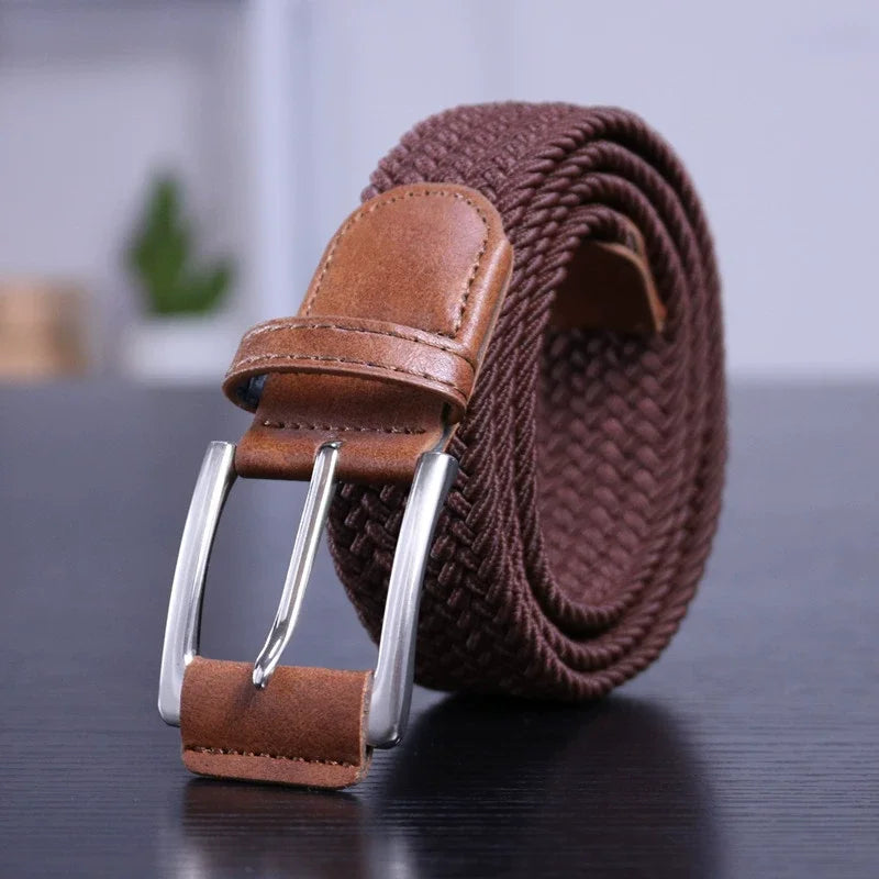 Unisex Canvas Belt Elastic Fabric Woven Quality Women Belts for Jeans Male Pin Buckle Expandable Braided Stretch Casual Straps
