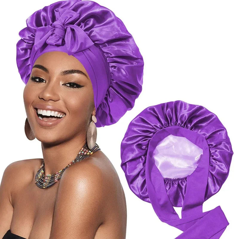 Double-Layer Satin Hair Cap Reversible Night Bonnet for Women Sleep Hair Cover
