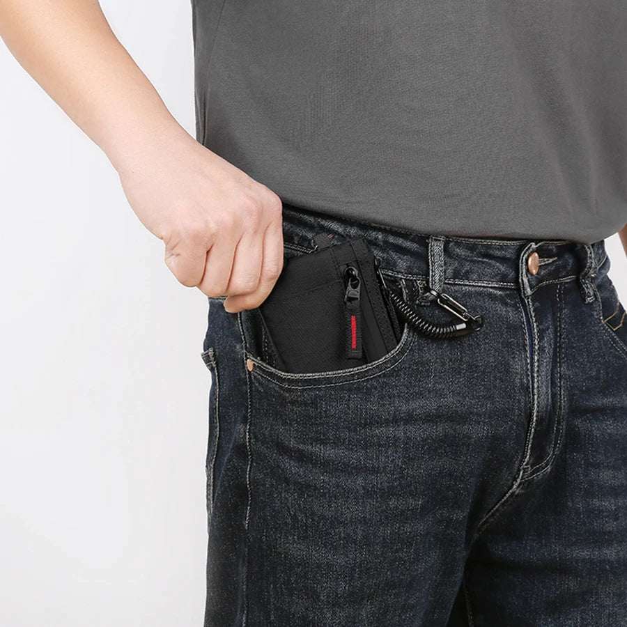 Credit Card Holder Men Wallets Luxury Nylon Slim Wallet Zipper Key Card Case Male Tactical Purse Coin Purse With Carabiner