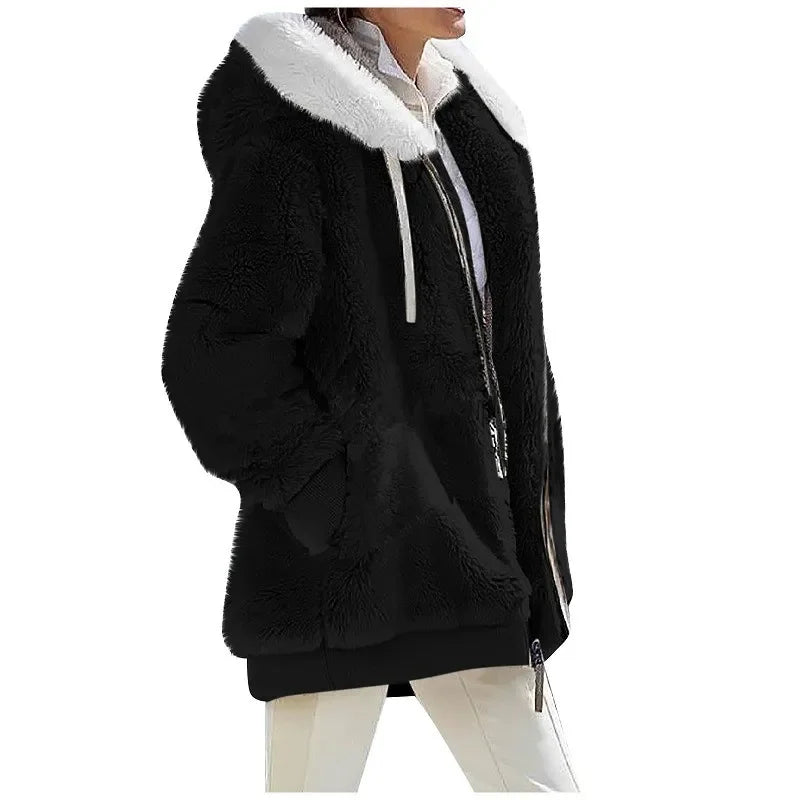Autumn & Winter Fashion Women’s Coat – Casual Hooded Fleece Jacket