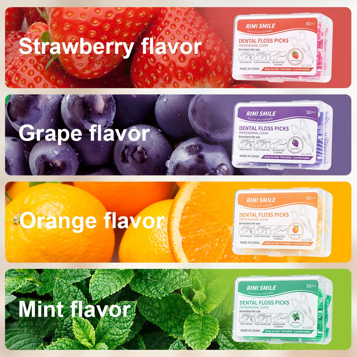 Hot Seller – 50PCS/Box – Fruit-Flavored Dental Floss Picks