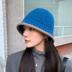 Thick Knitted Bucket Hat for Women – Warm Fisherman Beanie, Cold-Proof Casual Panama Cap for Fall & Winter”