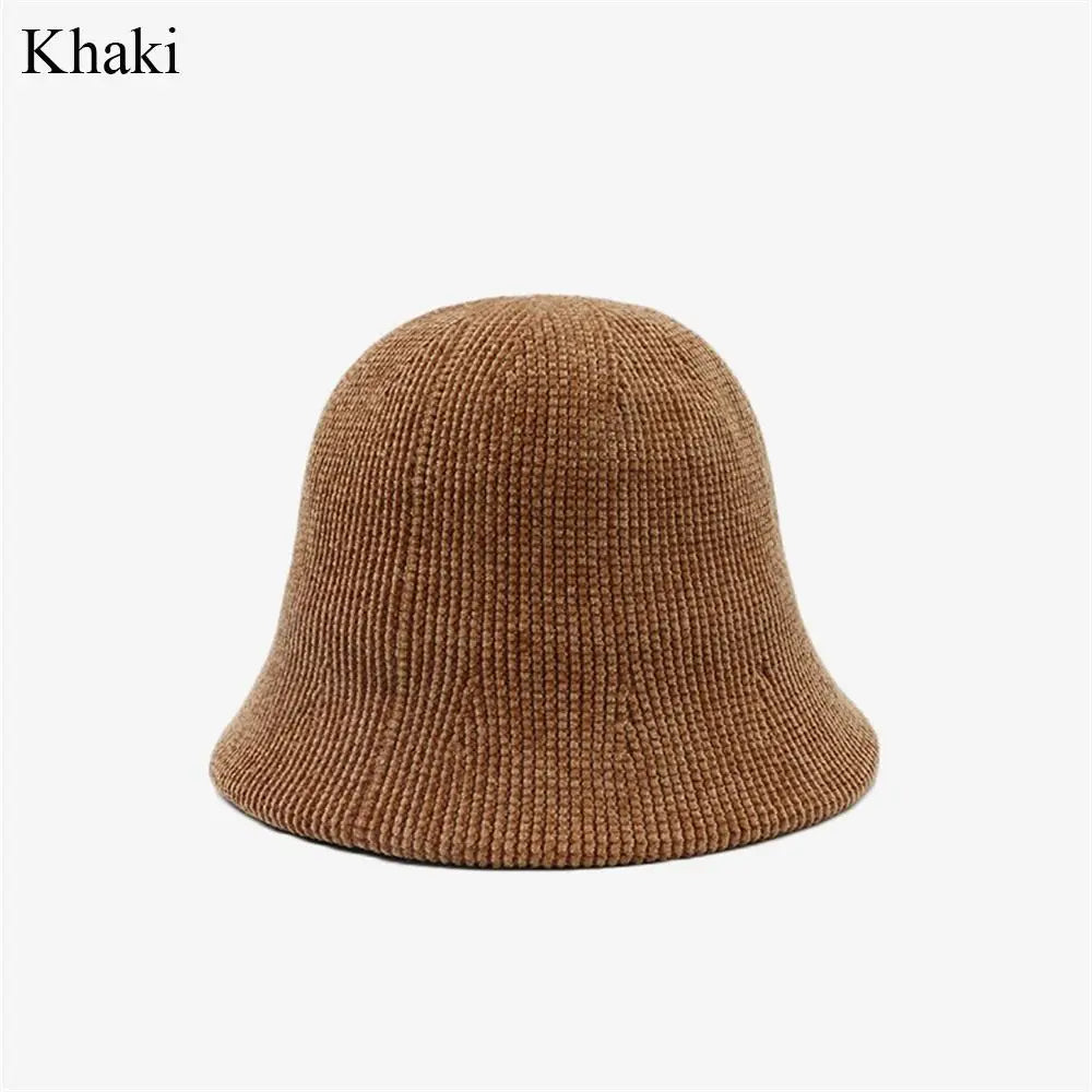 Thick Knitted Bucket Hat for Women – Warm Fisherman Beanie, Cold-Proof Casual Panama Cap for Fall & Winter”