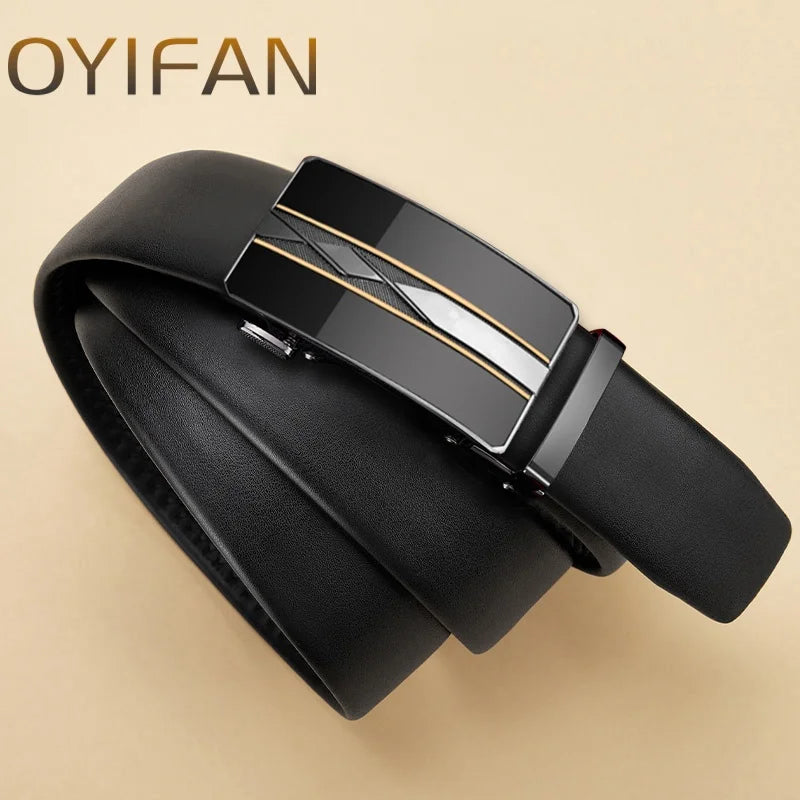 OYIFAN belt for men Business Men Genuine Leather Luxury Cowhide Men Belts Girdle Man Automatic belts Ratchet belt