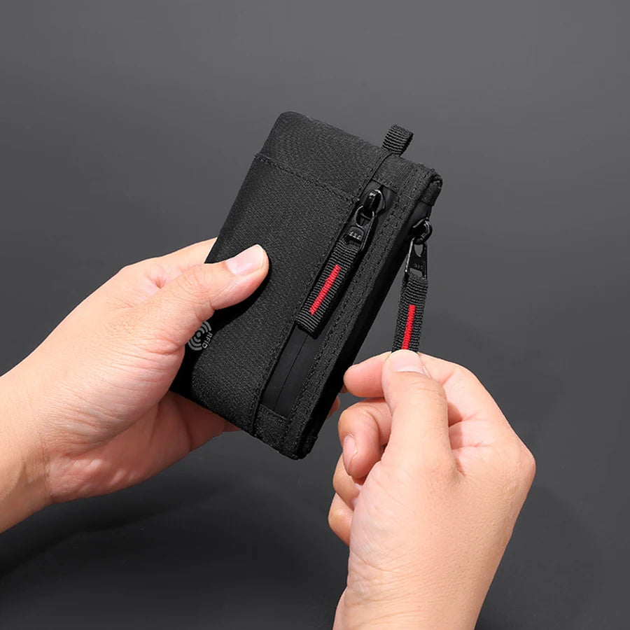 Credit Card Holder Men Wallets Luxury Nylon Slim Wallet Zipper Key Card Case Male Tactical Purse Coin Purse With Carabiner