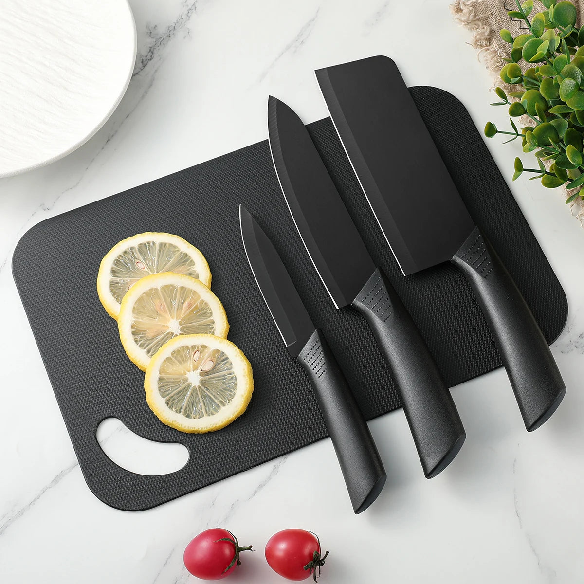 3–5 Piece Black Stainless Steel Kitchen Knife Set – Complete Kitchen Collection for Home, Dorm, and Everyday Cooking, Includes Chef’s Knife