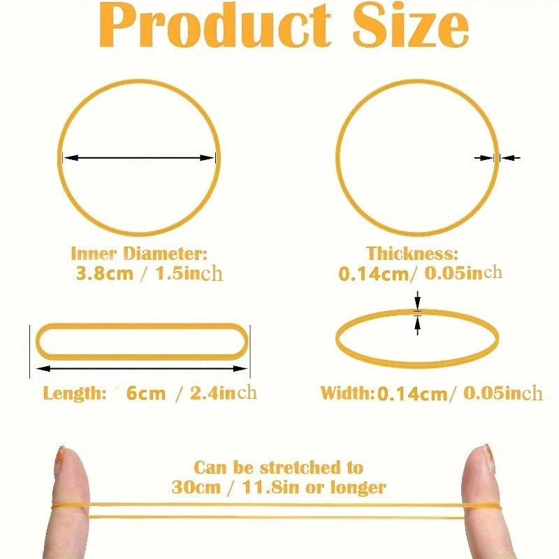 Solid Color Elastic Rubber Bands – 100pcs Durable Multi-Purpose Bands for Office, School & Home Organization