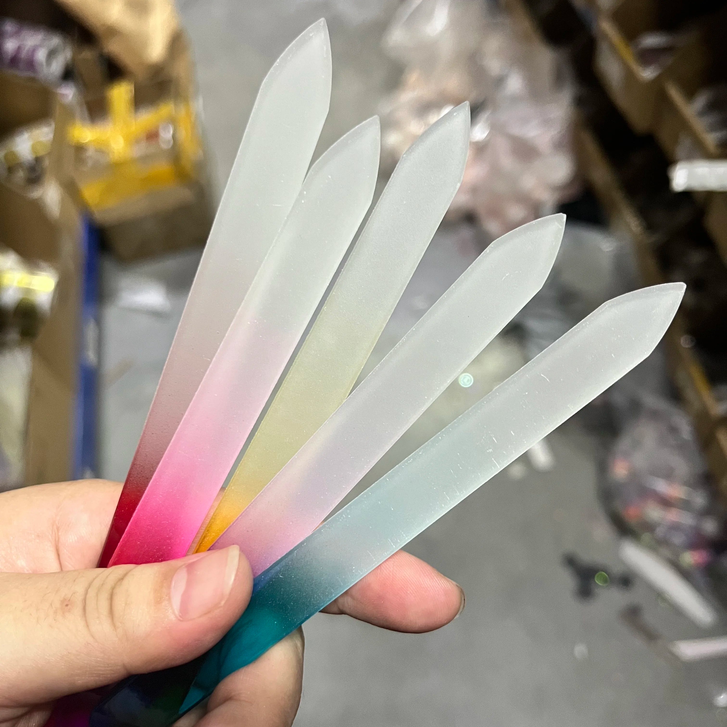 5pcs Glass Nail File Fingernail Files For Natural Nail Double-Sided Ombre Etched Travel Filer Professional Manicure Nail Tools *