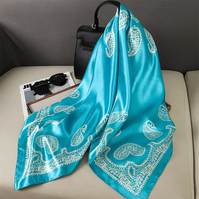 Ladies Paisley Bandana Headscarf – Silk Satin Square Neck Scarf, Shawl Wrap, Hijab, Fashion Accessory,