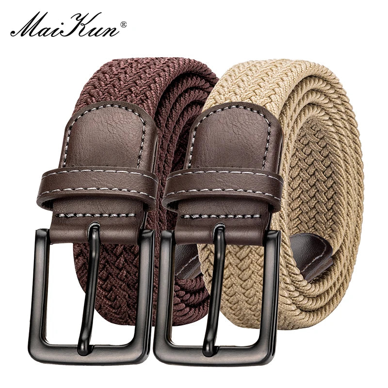 MaiKun 2PCS Canvas Men Belts Fashion Elastic Metal Pin Buckle Military Tactical Raided Stretch Woven Belts For Men For Work
