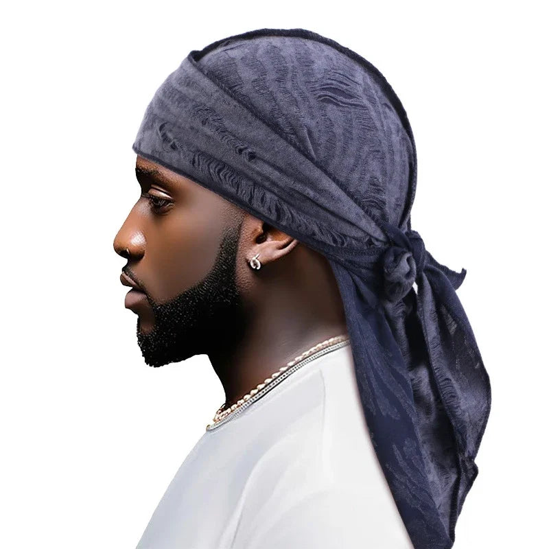 Ripped Long-Tail Pirate Hat for Men & Women – Elastic Hip-Hop Durag Headwrap