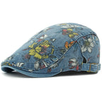 Unisex Floral Beret – Washed Cotton Denim Artist Painter Hat for Men & Women, Spring & Autumn