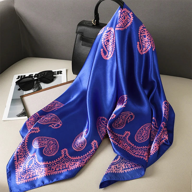 Ladies Paisley Bandana Headscarf – Silk Satin Square Neck Scarf, Shawl Wrap, Hijab, Fashion Accessory,