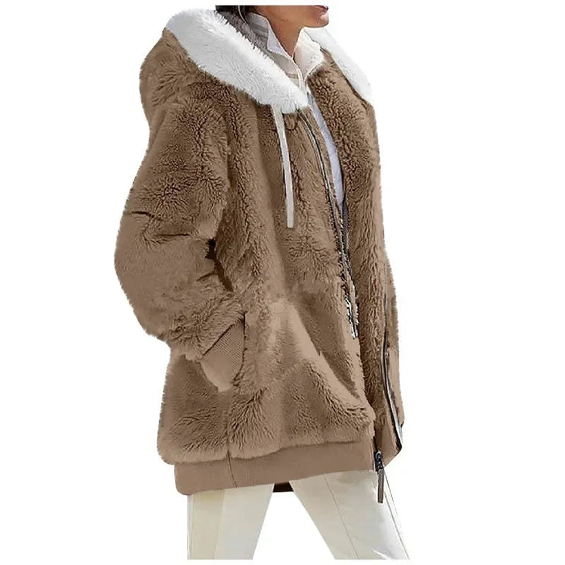 Autumn & Winter Fashion Women’s Coat – Casual Hooded Fleece Jacket