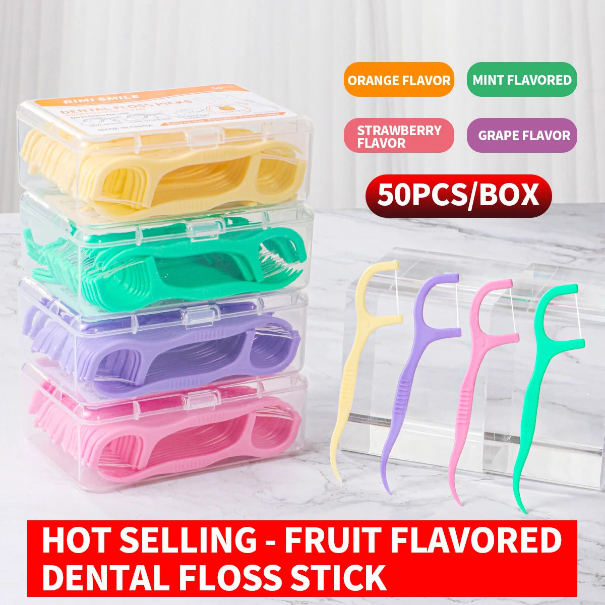 Hot Seller – 50PCS/Box – Fruit-Flavored Dental Floss Picks