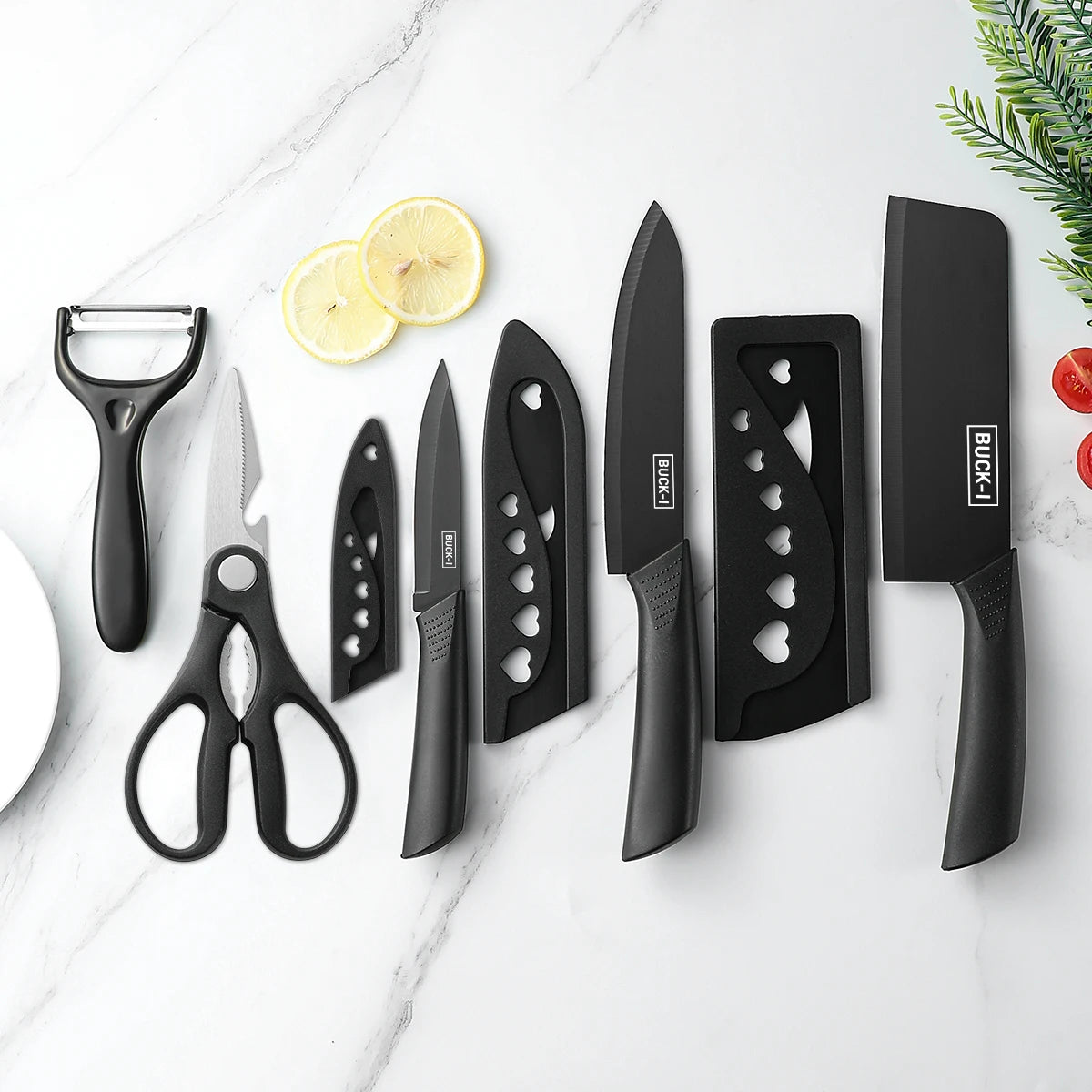 3–5 Piece Black Stainless Steel Kitchen Knife Set – Complete Kitchen Collection for Home, Dorm, and Everyday Cooking, Includes Chef’s Knife