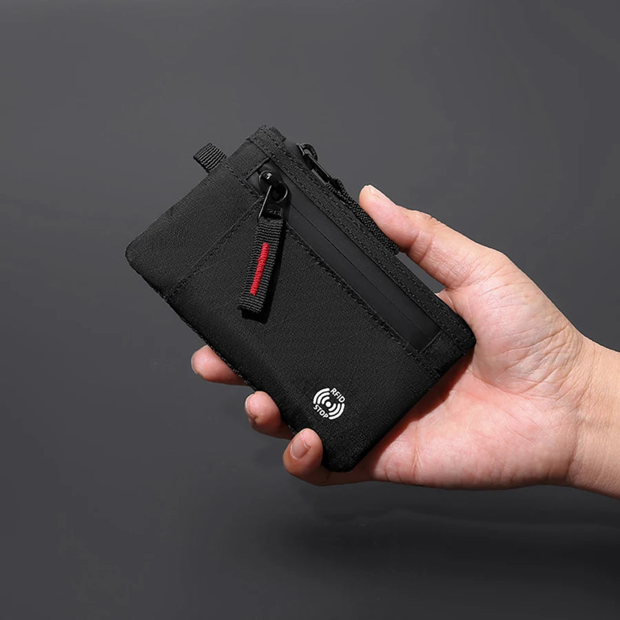 Credit Card Holder Men Wallets Luxury Nylon Slim Wallet Zipper Key Card Case Male Tactical Purse Coin Purse With Carabiner